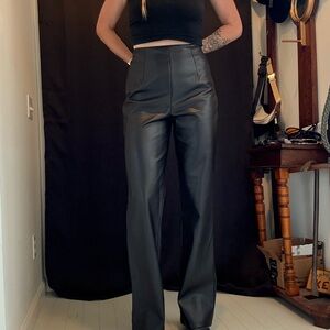 Black High-Waisted Faux Leather Pants